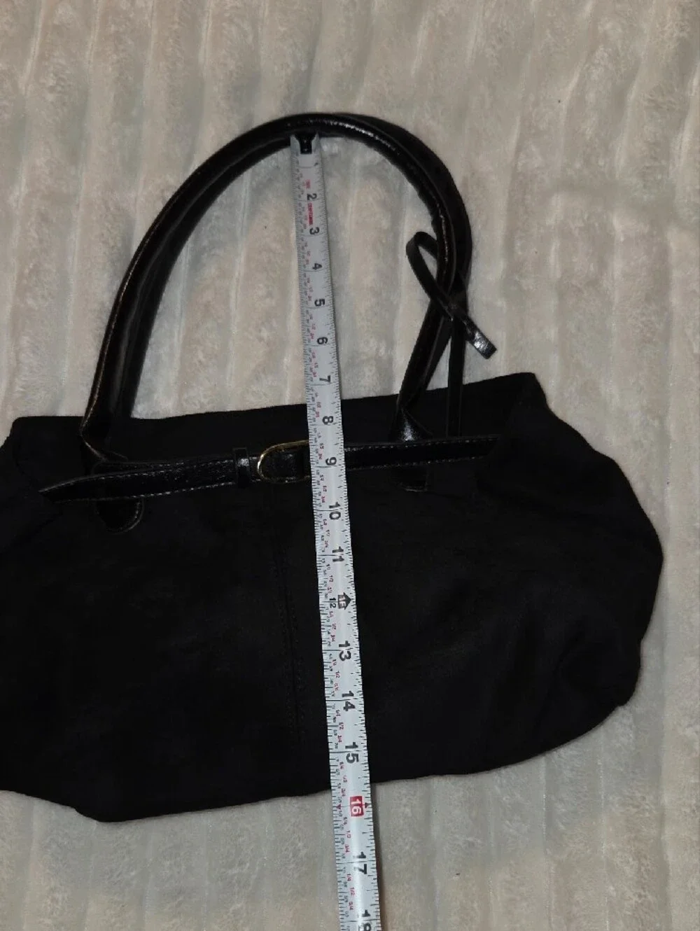Black Suede Shoulder Bag with Leather Trim